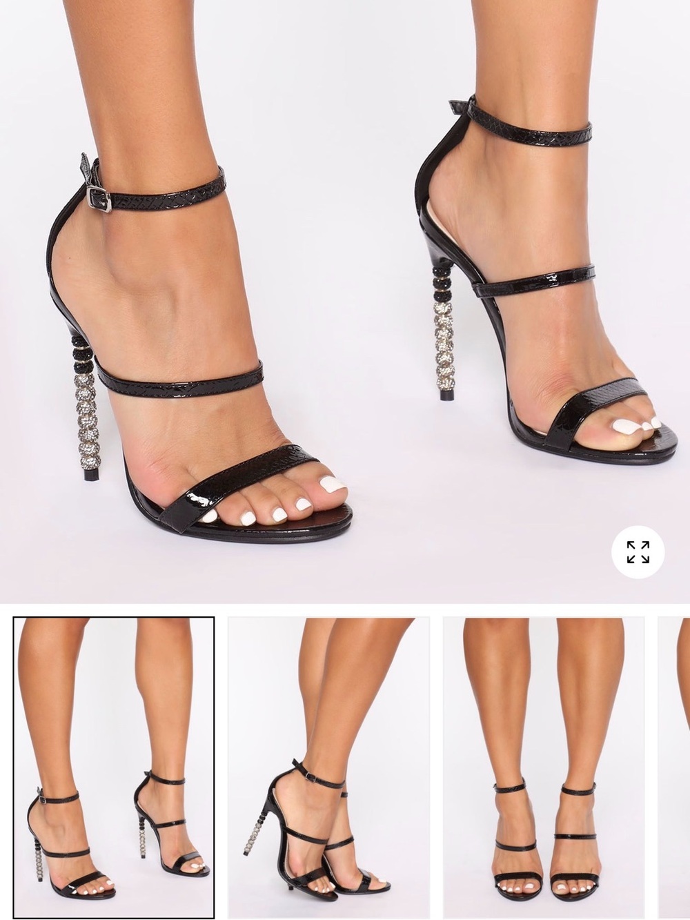 Black Crystal-Embellished Stiletto Ankle-Strap Sandals